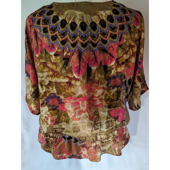 Chicos Sz 2 top Blouson Polyester Lightweight Accent Beading - Picture 2 of 10